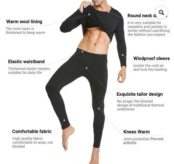 HEROBIKER Men's Winter Thermal Clothing Set, Fleece Lined Base Layer for Extreme - Picture 2 of 8